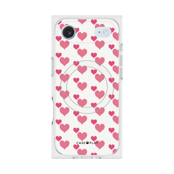 プレミアムスクエアケース with MagSafe［ Stripe Hearts - Pink ］