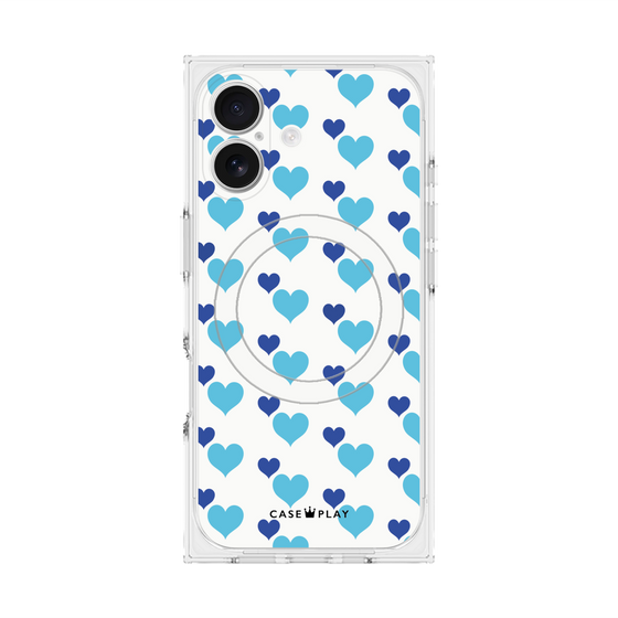 プレミアムスクエアケース with MagSafe［ Stripe Hearts - Blue ］