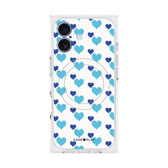 プレミアムスクエアケース with MagSafe［ Stripe Hearts - Blue ］