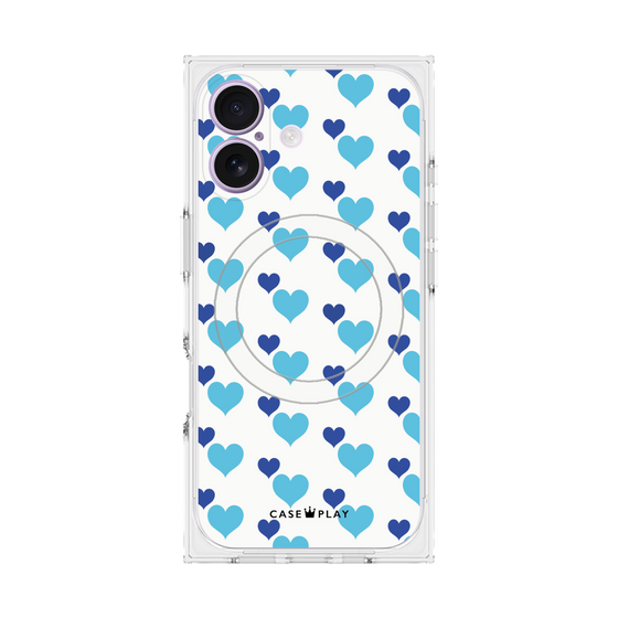 プレミアムスクエアケース with MagSafe［ Stripe Hearts - Blue ］