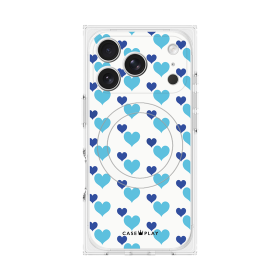 プレミアムスクエアケース with MagSafe［ Stripe Hearts - Blue ］
