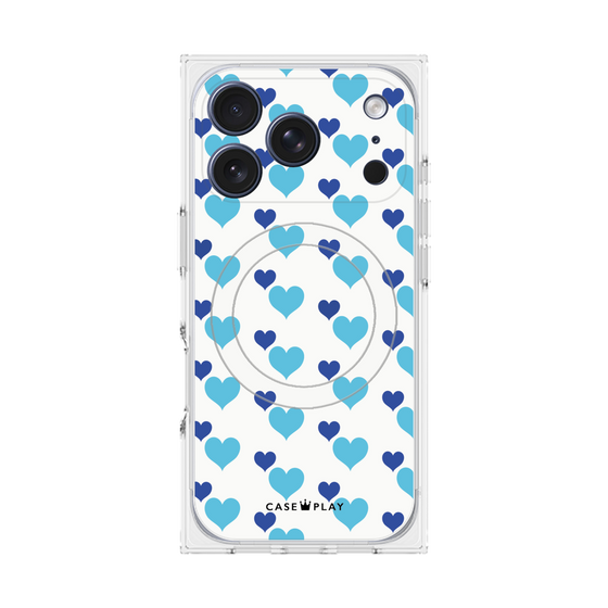 プレミアムスクエアケース with MagSafe［ Stripe Hearts - Blue ］
