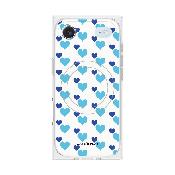 プレミアムスクエアケース with MagSafe［ Stripe Hearts - Blue ］