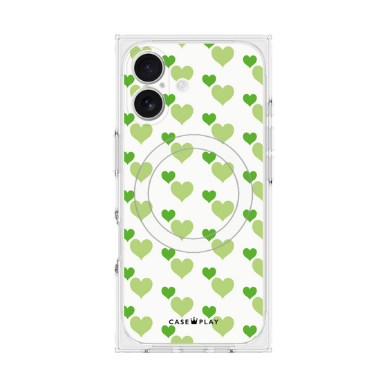 プレミアムスクエアケース with MagSafe［ Stripe Hearts - Green ］