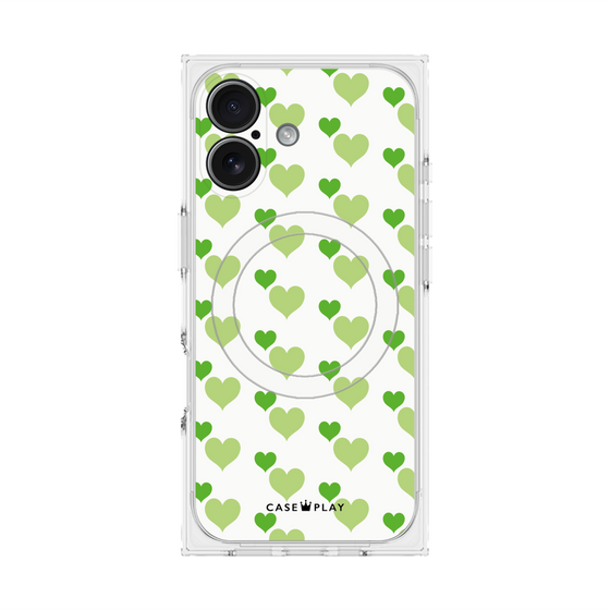 プレミアムスクエアケース with MagSafe［ Stripe Hearts - Green ］