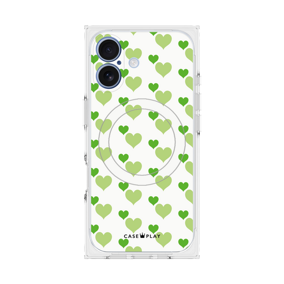 プレミアムスクエアケース with MagSafe［ Stripe Hearts - Green ］