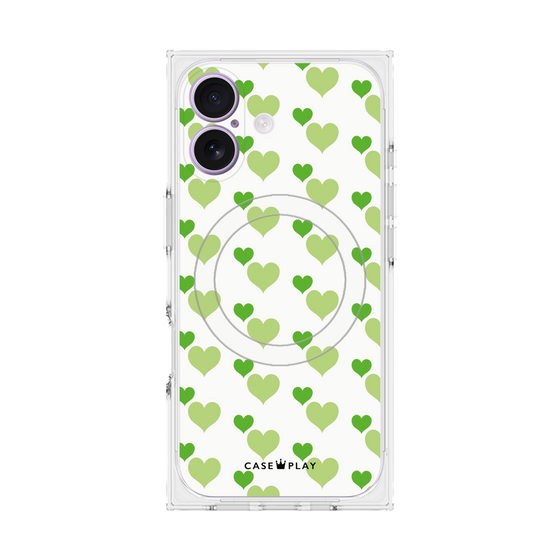 プレミアムスクエアケース with MagSafe［ Stripe Hearts - Green ］