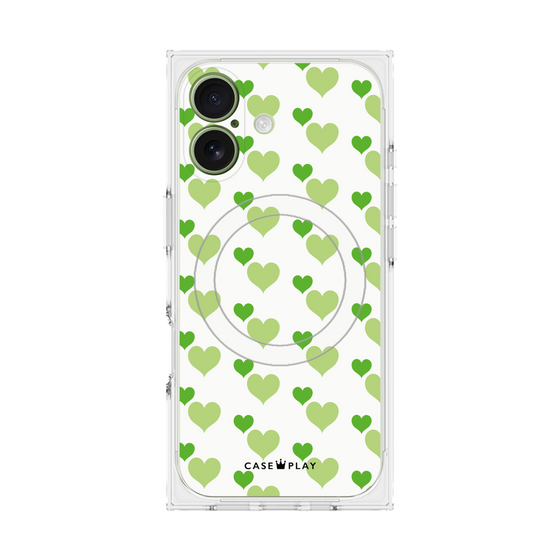 プレミアムスクエアケース with MagSafe［ Stripe Hearts - Green ］