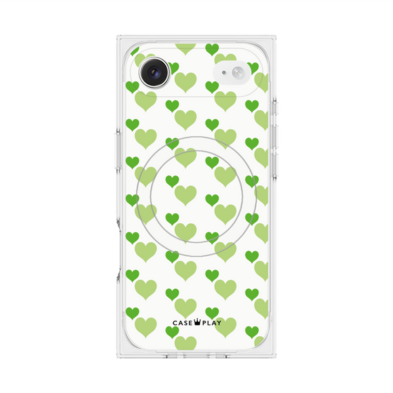 プレミアムスクエアケース with MagSafe［ Stripe Hearts - Green ］