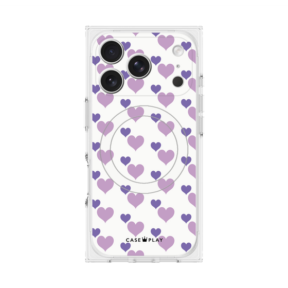 プレミアムスクエアケース with MagSafe［ Stripe Hearts - Purple ］