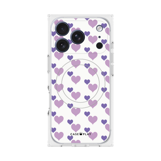 プレミアムスクエアケース with MagSafe［ Stripe Hearts - Purple ］