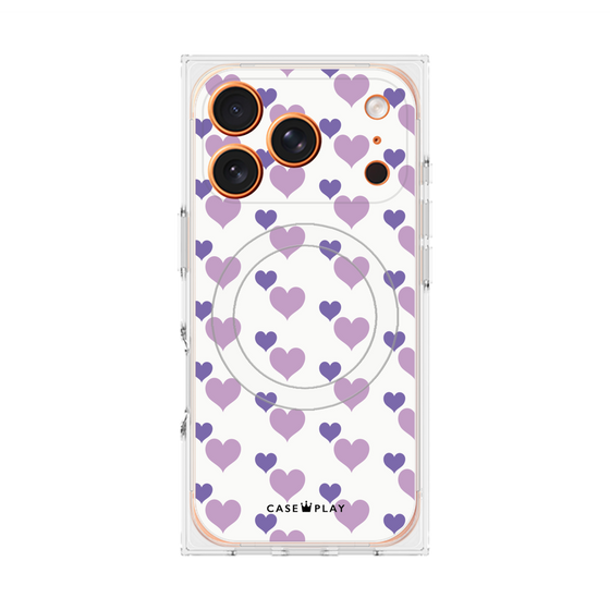 プレミアムスクエアケース with MagSafe［ Stripe Hearts - Purple ］