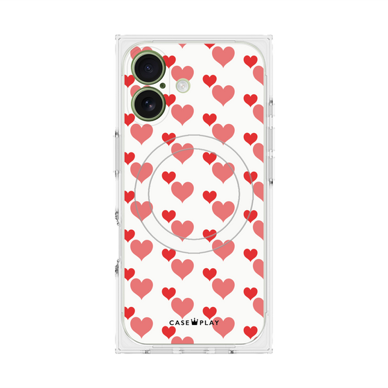 プレミアムスクエアケース with MagSafe［ Stripe Hearts - Red ］