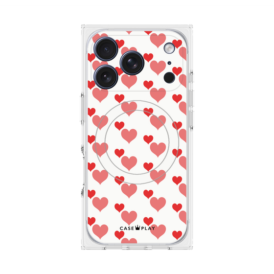 プレミアムスクエアケース with MagSafe［ Stripe Hearts - Red ］