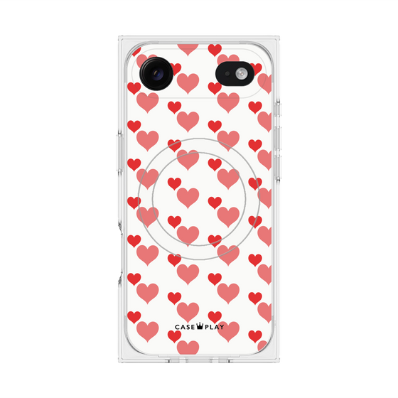 プレミアムスクエアケース with MagSafe［ Stripe Hearts - Red ］