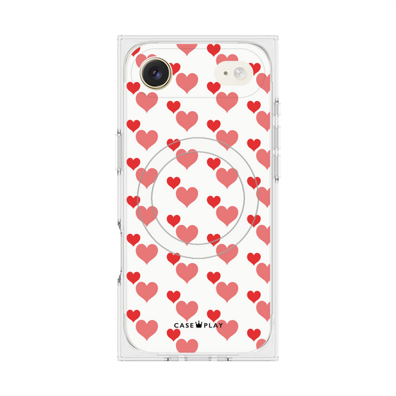 プレミアムスクエアケース with MagSafe［ Stripe Hearts - Red ］