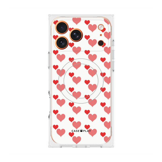 プレミアムスクエアケース with MagSafe［ Stripe Hearts - Red ］