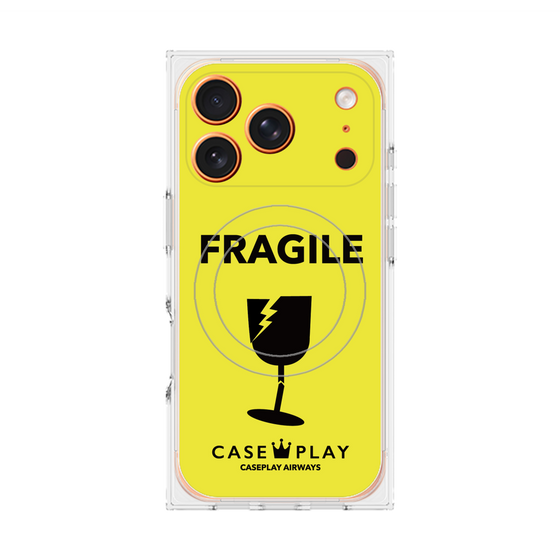 プレミアムスクエアケース with MagSafe［ FRAGILE - Yellow ］