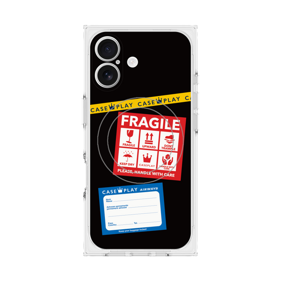 プレミアムスクエアケース with MagSafe［ FRAGILE Stickers - Black ］
