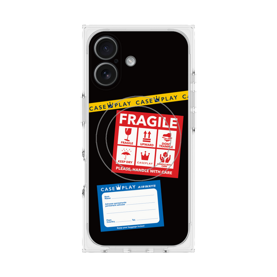 プレミアムスクエアケース with MagSafe［ FRAGILE Stickers - Black ］