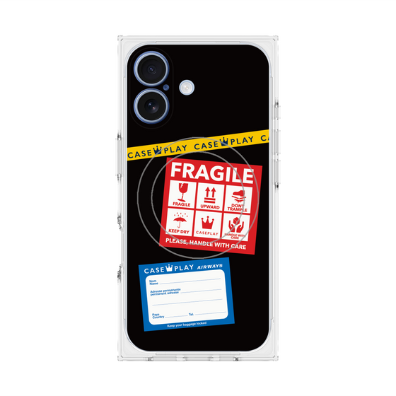 プレミアムスクエアケース with MagSafe［ FRAGILE Stickers - Black ］