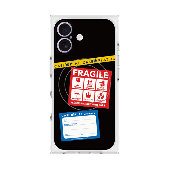 プレミアムスクエアケース with MagSafe［ FRAGILE Stickers - Black ］
