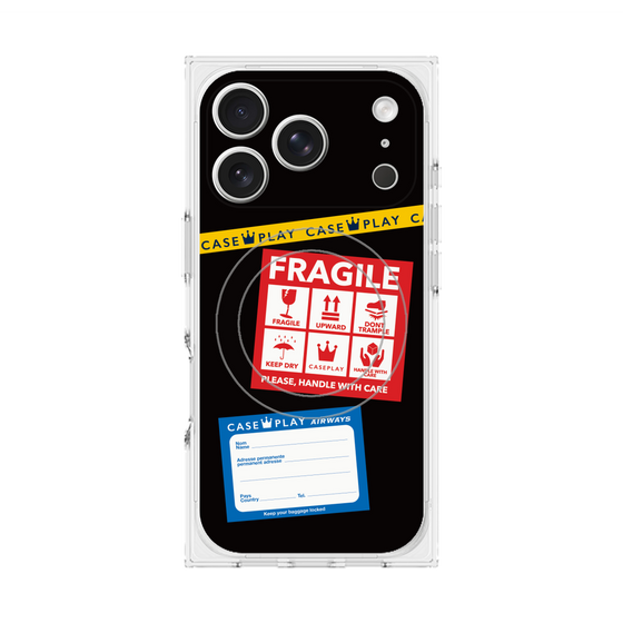 プレミアムスクエアケース with MagSafe［ FRAGILE Stickers - Black ］