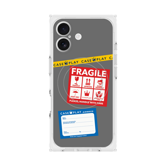 プレミアムスクエアケース with MagSafe［ FRAGILE Stickers - Gray ］