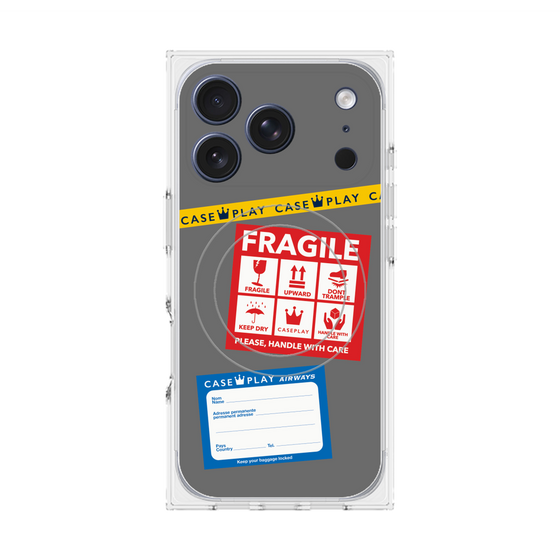 プレミアムスクエアケース with MagSafe［ FRAGILE Stickers - Gray ］