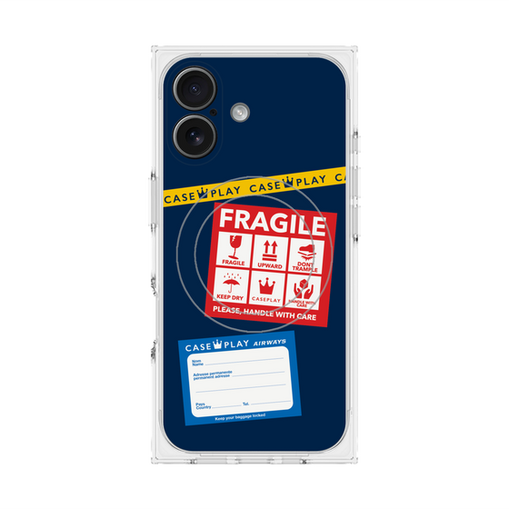 プレミアムスクエアケース with MagSafe［ FRAGILE Stickers - Navy ］
