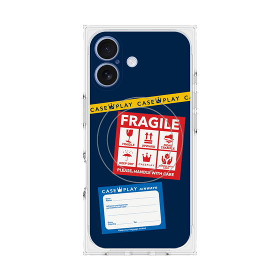 プレミアムスクエアケース with MagSafe［ FRAGILE Stickers - Navy ］