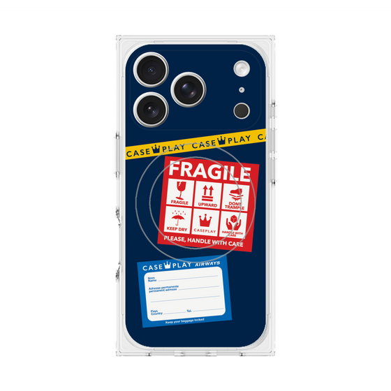 プレミアムスクエアケース with MagSafe［ FRAGILE Stickers - Navy ］