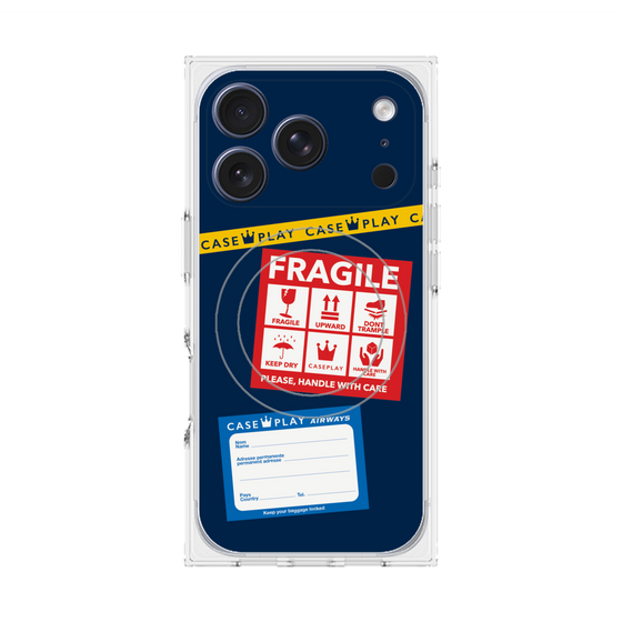 プレミアムスクエアケース with MagSafe［ FRAGILE Stickers - Navy ］