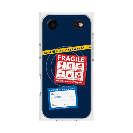 プレミアムスクエアケース with MagSafe［ FRAGILE Stickers - Navy ］