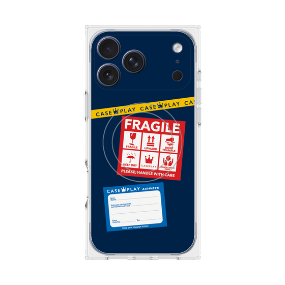 プレミアムスクエアケース with MagSafe［ FRAGILE Stickers - Navy ］