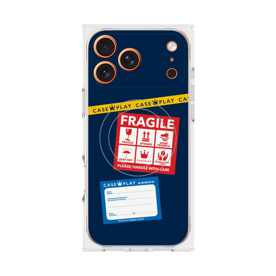 プレミアムスクエアケース with MagSafe［ FRAGILE Stickers - Navy ］