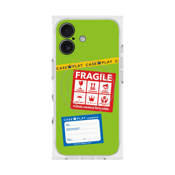 プレミアムスクエアケース with MagSafe［ FRAGILE Stickers - Green ］