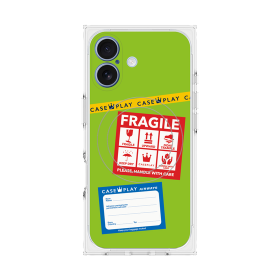 プレミアムスクエアケース with MagSafe［ FRAGILE Stickers - Green ］