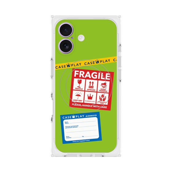 プレミアムスクエアケース with MagSafe［ FRAGILE Stickers - Green ］