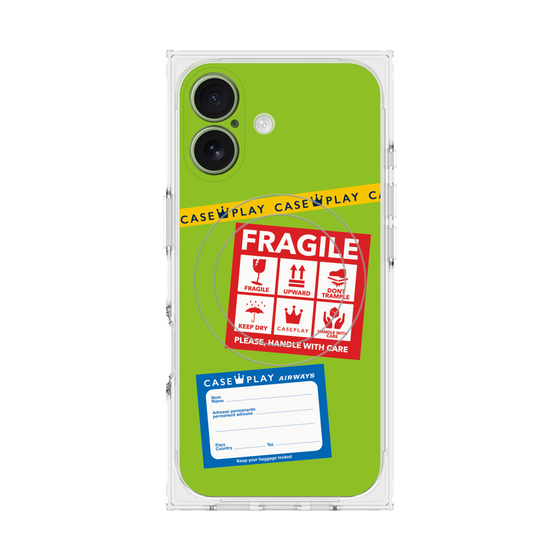 プレミアムスクエアケース with MagSafe［ FRAGILE Stickers - Green ］