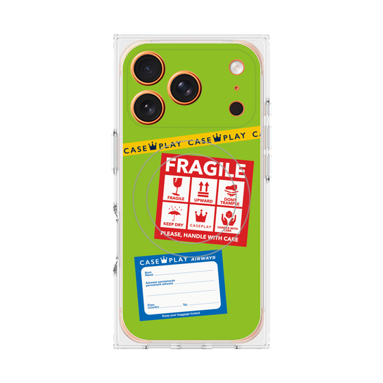 プレミアムスクエアケース with MagSafe［ FRAGILE Stickers - Green ］