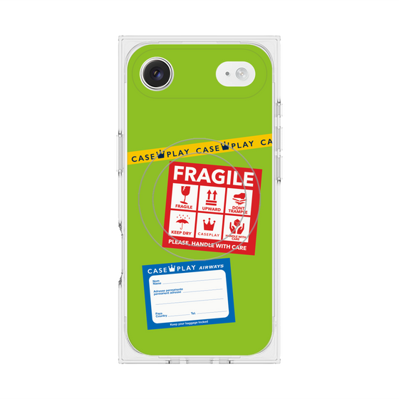 プレミアムスクエアケース with MagSafe［ FRAGILE Stickers - Green ］