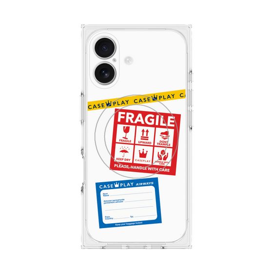 プレミアムスクエアケース with MagSafe［ FRAGILE Stickers - White ］