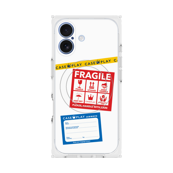 プレミアムスクエアケース with MagSafe［ FRAGILE Stickers - White ］