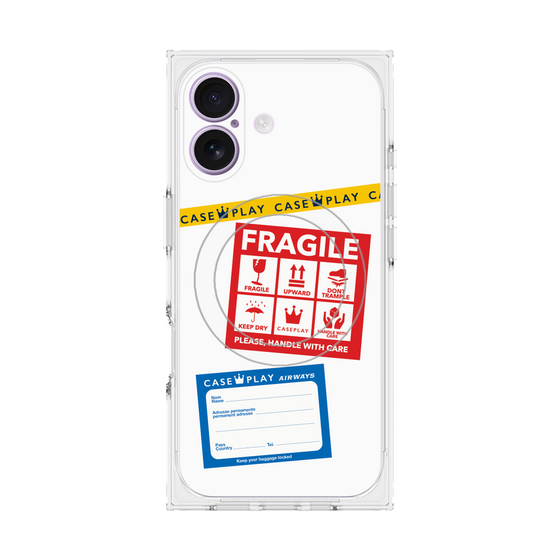 プレミアムスクエアケース with MagSafe［ FRAGILE Stickers - White ］
