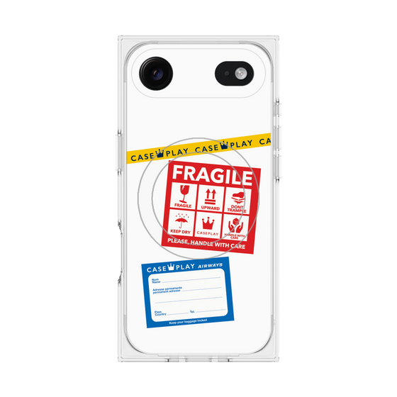 プレミアムスクエアケース with MagSafe［ FRAGILE Stickers - White ］