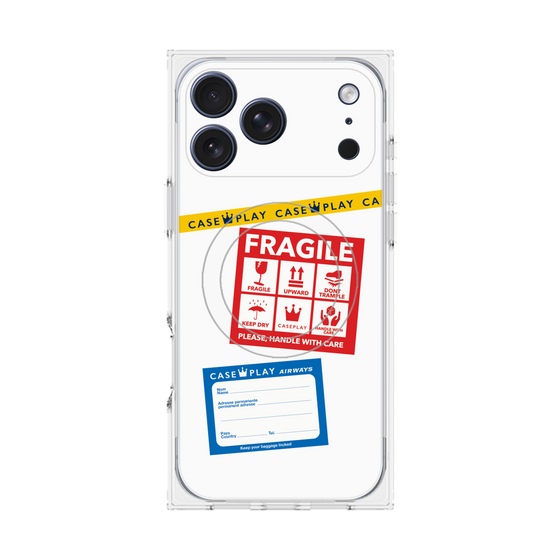 プレミアムスクエアケース with MagSafe［ FRAGILE Stickers - White ］