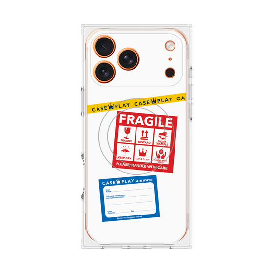 プレミアムスクエアケース with MagSafe［ FRAGILE Stickers - White ］