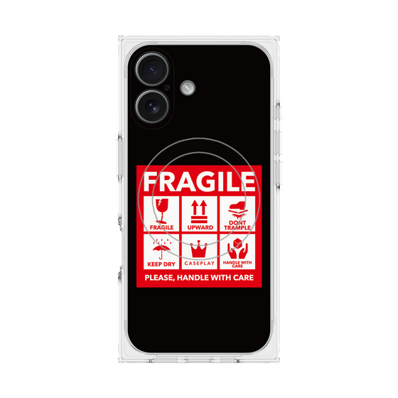 プレミアムスクエアケース with MagSafe［ FRAGILE Sticker - Black ］
