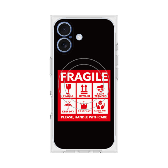 プレミアムスクエアケース with MagSafe［ FRAGILE Sticker - Black ］